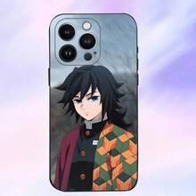 Funda de Teléfono Anime G-giyu T-tomioka Compatible con  16,15,14,13,12,11 Plus,Pro Max,XS,X,XR,SE,Mini,8,7, Funda Negra de Silicona Suave, Funda Compatible con  17, Funda  17 Pro, Funda  17 Pro Max - z6 - Ver 7