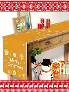 1 pieza Mantel decorativo navideño, Opciones de tamaños múltiples para camino de mesa, Decoración navideña para el hogar, Papá Noel, Campanas, Muñeco de nieve, Hombre de jengibre, Árbol de Navidad, Regalos, Enanos