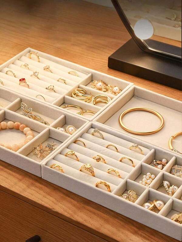 10-Piece/6-Piece Velvet Jewelry Tray Set, Stackable Jewelry Storage Tray, Multi-Compartment Jewelry Box For Necklaces, Rings, Earrings, Lipstick, Nail Polish, Eyebrow Pencil, And Makeup Table. A Great Gift For Your Wife, Lover, Girlfriend, Mother, Or Friend.