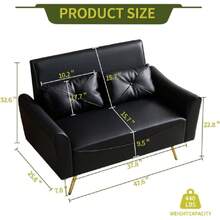 48" Faux Leather Loveseat Sofa, Modern Small Couch For Small Space With 2 Pillows, 2 Seater Futon Couch For Living Room, Bedroom, Office, Apartment (Black),24327506 - 黑色 - 查看 2