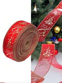 Nastro decorativo natalizio stampato in stile coreano, colore rosso dorato, dimensioni 6,3 x 200 cm, decorazione per albero di Natale, decorazione per la casa, decorazione natalizia per la stanza, decorazione invernale