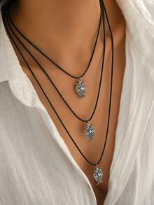 1pc Fashionable Vintage Leaf, Tree Of Life, Starfish, Owl Multilayer Necklace For Women, Suitable For Daily Wear