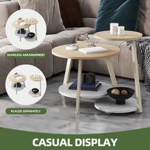 Round Coffee Tables Set Of 2, Nesting Tables With Storage Space And Unified Style Design, Small Coffee Tables, Side Table, Natural Oak -By GeoTower - Natural Oak - View 6