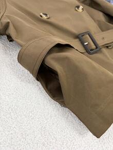 FGGG Double-Breasted Shoulder Strap Women's Brown Short Trench Coat Autumn Winter Belted Waist British Commuter Style Office Party And Streetwear Women's Jacket