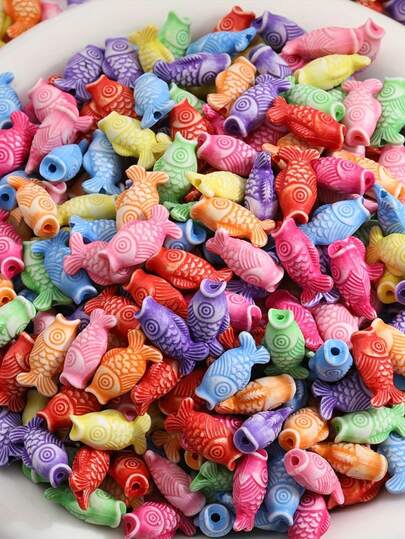 100 piezas de 17mm, Cuentas de color caramelo con diseño de peces lindos, accesorios ideales para hacer collares, pulseras, llaveros y joyería