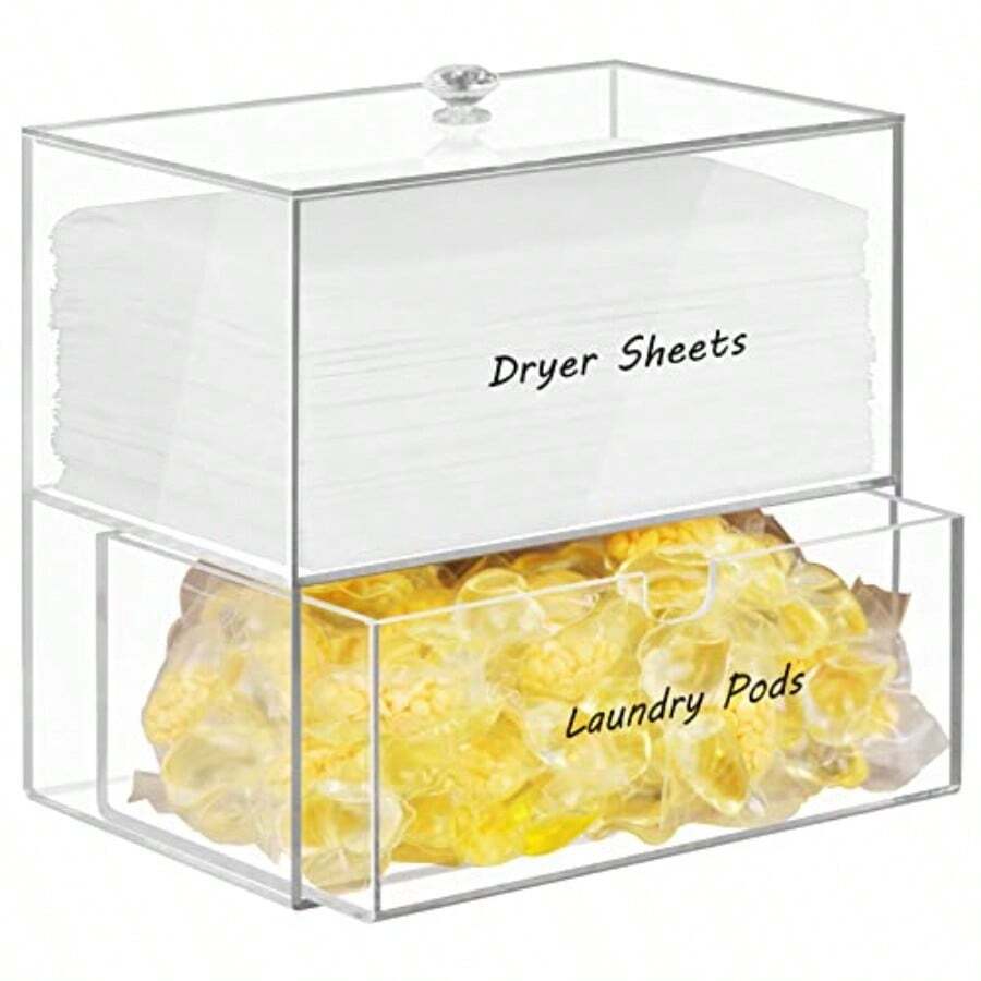 Acrylic Dryer Sheet Holder And Dispenser Container Box For Laundry Room Organization Storage For Fabric Sheets Dryer Balls Clothes Pins Laundry Pods - Clear - View 1