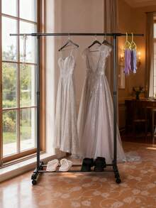 1pc Luxury Portable Black Floor Standing Clothes Rack With Wheels, Single Bar For Hanging Dresses And Daily Clothing, Bottom Storage For Shoes, Suitable For Bedroom Clothing Organization And Dressing Room Display, Combining Luxury Style With Practicality - Black - View 5