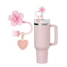 2pcs/1set Heart & Letter Pomegranate Flower Straw Topper, Pink Cup Letter Marker, And Silicone Pomegranate Flower Reusable Straw Cap 10mm Wide Straw, Cute Letter Decorations, Suitable Modern Minimalist Glass Cups - 粉色 - 查看 8