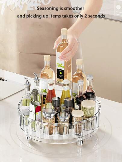 1 قطعة رف توابل متعدد الوظائف دوار، حامل صلصة/خل، منظم توابل، رف تخزين دوار 360 درجة لسطح المطبخ