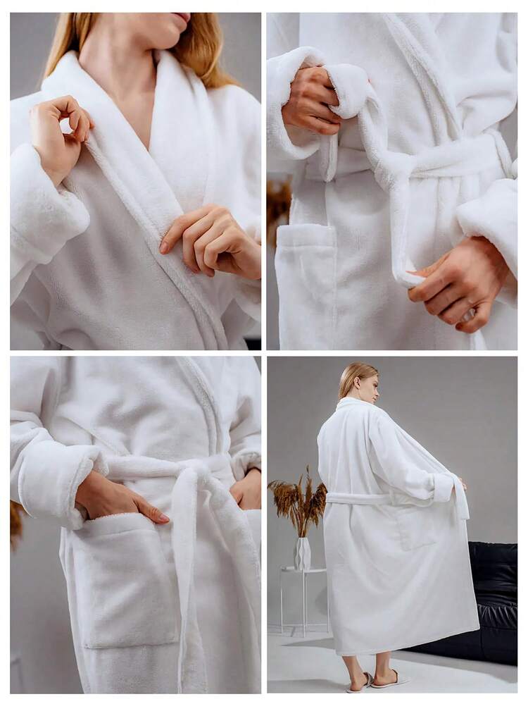 1 pieza Bata de baño unisex de unicolor, bata de hotel, se puede usar como toalla, bata, con capucha o solapa, disponible en varios colores, adecuada para el hogar, hotel, baño, fiesta, piscina, picnic, todas las estaciones, decoración del baño, regalo, bata de baño, accesorios de baño, regalo del Día de San Valentín - bata de baño de lana coral - Añade 5
