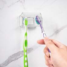 Soporte para cepillo de dientes montado en la pared con tapa para el baño, organizador de almacenamiento de cepillo de dientes para la ducha, colgador de cepillo de dientes autoadhesivo con dispensador de pasta de dientes automático - transparente - Ver 11