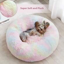 Cozy Self-Warming Faux Fur Donut Cuddler Round Plush Pet Bed (20 X 20 X 8 Inch, Light Pink) - Cầu vồng - Xem 4