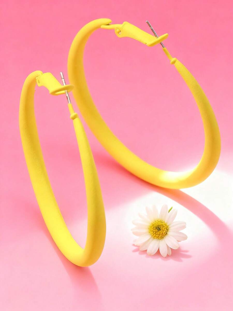 一对金属环耳环 - 黃色 - 查看 1