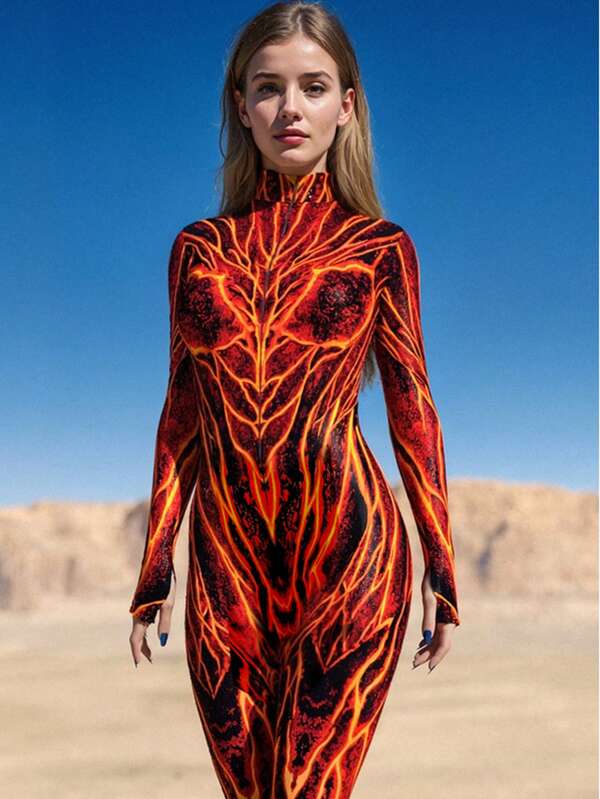 Mono de estilo ciberpunk para mujer, atuendo de fiesta que brilla en la oscuridad, diseño de contraste de color de alta calle de dopamina, mono ajustado y sexy, disfraz de Halloween