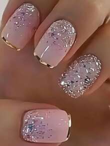 96 Peças Adesivos de Arte de Unhas, Design Francês Simples, Ombré, Glitter, Unhas Postiças Adesivas, Fofas, Brilhantes, Brilhosas, Unhas de Noiva, Unhas Postiças, Adesivos de Unhas, Moda, Formatura, Casamento, Festa, Acabamento Brilhante, Fácil de Aplicar e Remover. Estilos Doces, Elegantes e Luxuosos, Adesivos de Unhas Postiças Destacáveis, Adequados para Feriados, Reuniões - Multicolorido - Visão 4