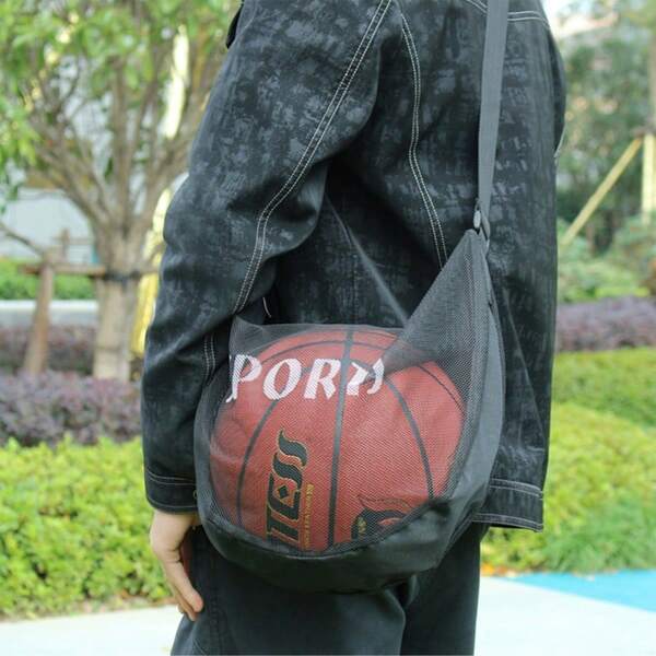 1pc Basketball/Volleyball/Soccer Sports Bag, Large Capacity Shoulder Tote Mesh Bag