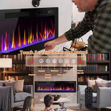72'' Ultra-Thin Electric Fireplace In-Wall Recessed And Wall Mounted Fireplace Heater,Linear Fireplace With Multicolor Flame,Timer,Low Noise,750/1500W,Touch Screen & Remote Control, With Plug - Black(72in) - View 2