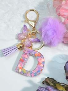 1pc Resin Letter Key Chain, Fashionable Women Handbag Heart Keyring Holder Butterfly Tassel Decor Valentine's Day Car Accessories Bag Charm Backpack For School Cute Goth Y2k Halloween Accessories Teachers Day Christmas Gift Ideas Bag Lanyards With Id Holder Car Accessories Bag Charms Car Friend Sister Gifts For Mother, Father, Graduation, And Teacher - Purple - View 23