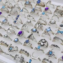 20枚/套 复古优雅波西米亚风人造石戒指，休闲派对礼物，男女日常珠宝配饰 - 20個藍紫水鑽綠松石戒指 - 查看 5