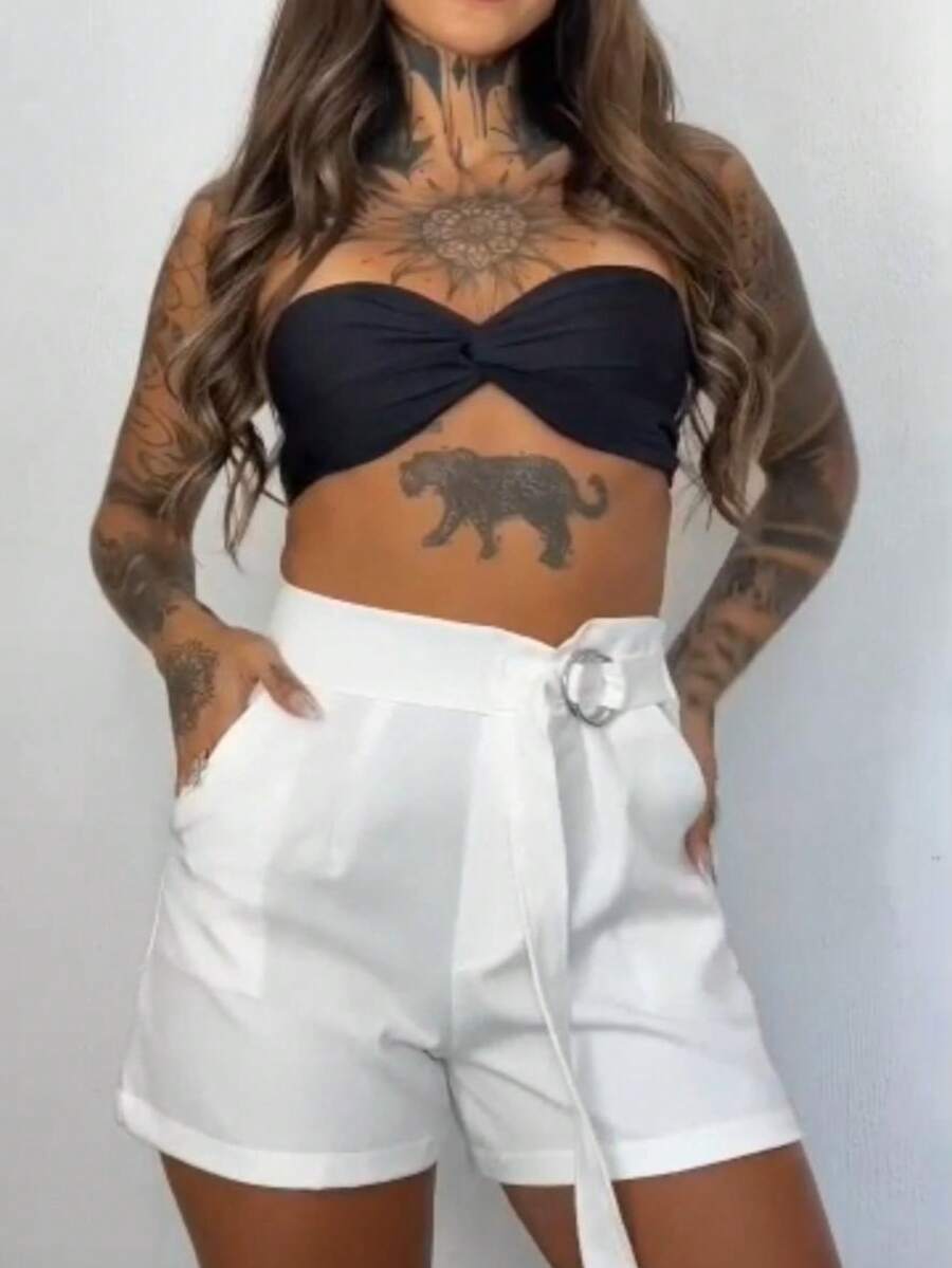 Shorts Feminino Alfaiataria Com Amarração