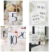 Arch Table Numbers 1 - 20+ Table, 4x6 Inch White Art Paper, Double - Sided, Gold Foil Embossed Details, Elegant Wedding Reception, Centerpiece Decoration, Event, Party, No Holders - 現代黑色 1-20 - 查看 1