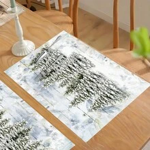 1 pezzo/4 pezzi/6 pezzi Tovagliette in lino con motivo albero di Natale, adatte per tavolo da pranzo, Natale, possono essere regali di Natale, decorazioni natalizie, applicabili per tutte le stagioni, tovagliette da tavolo moderne lavabili, decorazione per la stanza, sottobicchieri, tappetini per tavolo da cucina e da pranzo, decorazione per feste interne/esterne, decorazione per la casa, regali ideali
