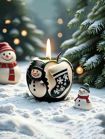 1pc Christmas Themed Apple Shaped Silicone Candle Mold - With Design Snowman And Wish Socks, Suitable For Candles, Soap, Resin Crafts, Suitable For DIY Soap, Candles And Plaster Crafts, Winter Gift Creative, Handmade Mold, Christmas Decorations, Christmas Gifts