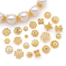 10/50 件真 18K 镀金花丝金色花形珠子端盖 漂亮花丝金色珠子端盖 适用于工艺品 DIY 珠宝制作用品 - 金色 - 查看 2