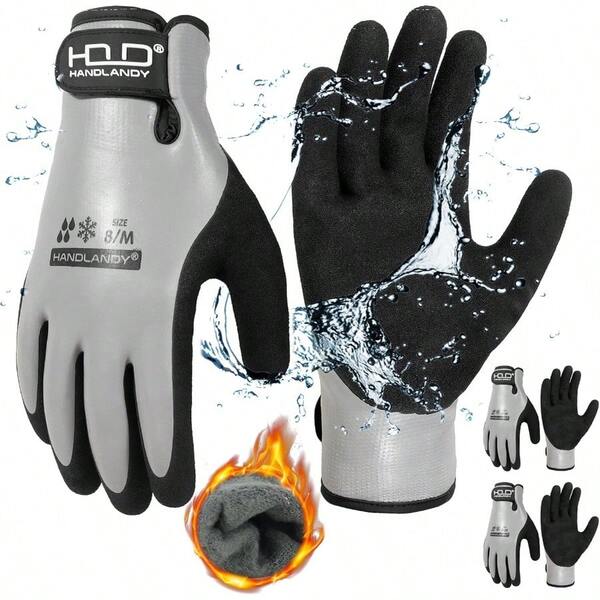 2 Pairs Waterproof Winter Work Gloves Thermal Cold Weather Outdoor Working Gloves