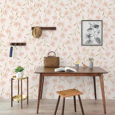 17.32*393.7 Inch/17.32*472.44 Inch Roll Pink Floral Design Wallpaper, Self-Adhesive Waterproof Removable Wallpaper For Home Decor, Furniture, Cabinet DIY