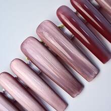 Handmade Magnetic Cat Eye Pink Brown Long Square Press On Nails, Elegant Glossy Gel Nails For Ladies, Daily, Office Chic Fake Nails Summer Easter St Patricks Day Women - Rose Gold Cat Eye - 查看 4