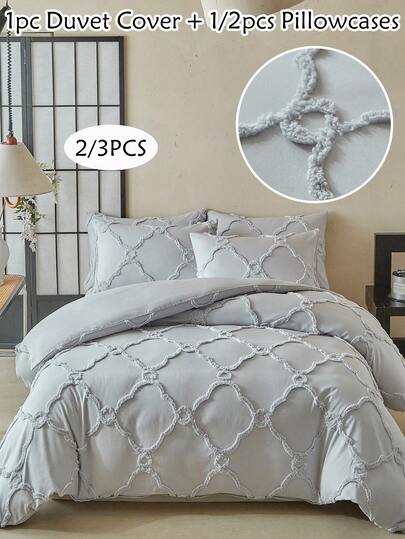 2/3 st ljusgrått diamantmönster tuftat polyesterpåslakanset, elegant modernt lyxigt queen size-sängkläderset för alla årstider (1 påslakan + 1/2 örngott), mjukt och andningsbart, utan fyllning