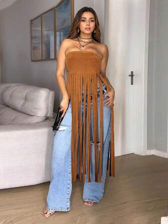 Fit Solid Color Fashion Wrap Hem Tassel Design Women's Daily Party Casual Vacation Beach