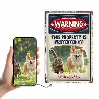 8X12 Inches (20*30CM) Personalized Metal Signs For Cats And Dogs, Cat Warning Signs, Pet Photos, Outdoor Fence Signboards, Custom Signs, Safety Warning Signs For Dogs And Cats, Easy To Install On Doors, Walls, And Garden Decorations