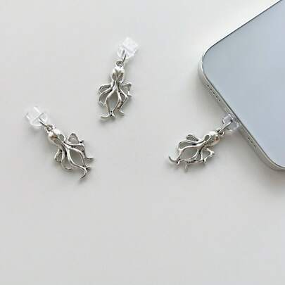 New Autumn/Winter Y2K Style Cute Mini Metal Ghost Octopus Charging Port Dust Plug For Apple Lightning, Type-C, Android Phones
