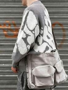 1 Stück Lässiger, vielseitiger asymmetrischer Jacquard-Strick Loose Fit Outdoor Sport Pullover für Teenager Jungen