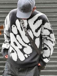 1 Stück Lässiger, vielseitiger asymmetrischer Jacquard-Strick Loose Fit Outdoor Sport Pullover für Teenager Jungen