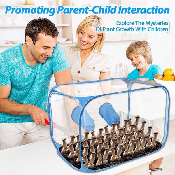 1 pieza Caja de aire estática para hongos de 35x23x23 pulgadas, bolsas de cultivo de hongos plegables, kit de cultivo de hongos, estación de propagación de humos portátil de micología, carpa de cultivo de hongos, azul/negro.