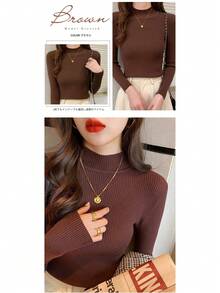 Women Knit Tops - Mocha Brown - View 8