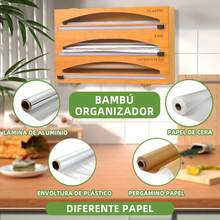 EKEJLI Dispensador de Papel de Aluminio, dispensador de Envoltura 3 en 1 con Cortador,Envoltura de plástico Dispensador de Cera de Papel de Aluminio para cajón de Cocina/Montaje en Pared - 1 - Ver 2