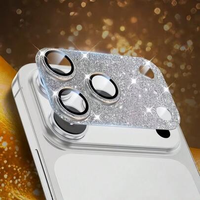 闪亮钻石相机镜头保护膜，兼容 17 Pro Max/17 Pro/17 Air/17/16/15/14/13，银色钻石闪亮外壳，9H硬度防刮PC材质，无气泡粘合剂，高清透明，照片清晰，时尚女款