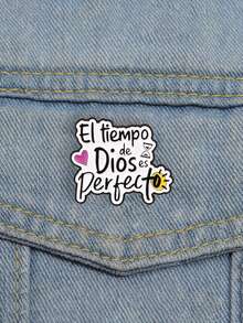 1 pieza Insignia de solapa esmaltada con cita inspiradora religiosa en español "El tiempo de Dios es perfecto", adecuada para hombres y mujeres, para uso diario o como regalo - Multicolor - Ver 4