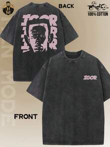 IGOR Vintage Print Men'S  Drop-Shoulder High-Quality 230G Heavyweight 100% Cotton Washed Short-Sleeve Distressed And Washed T-Shirt With A Street Style Look - 黑色 - 查看 7