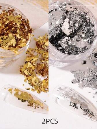 3D Ultra-Thin Nail Art Gold Foil Sticker Set, 3pcs/Box | Asymmetrical Gold & Silver Aluminum Foil Fragments For Face & Eye Makeup Decoration, Nail Art Accessories, Creative Imitation Makeup Gold Silver Glitter Stickers, Rhinestones, Face Decor, Bridal, Stage