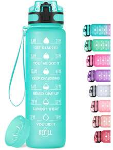 Motivational Water Bottle With Time Marker And Fruit Strainer, Leak-Proof, With Carrying Strap, Perfect For Fitness, Gym And Sports - 綠色 - 查看 9