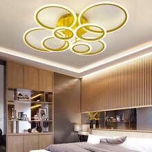 Modern Interlocking Ring LED Ceiling Light, 6/8 Rings Optional, 3 Color Dimmable, Gold Black White, Flush Mount Lamp For Living Room Bedroom Indoor Home Decor - 彩色 - 查看 3
