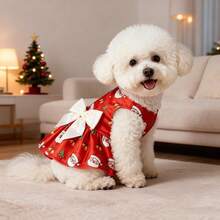 Vestido de festa natalina para animais de estimação (1 peça) com estampa de Papai Noel e flocos de neve.
