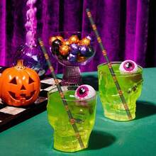 100 قطعة/عبوة قش ورقي أسود بنمط رسم اليقطين والجمجمة البرتقالي - مناسب للهالوين وأعياد الميلاد وديكورات عملية، ديكور هالوين مع اليقطين والأشباح. ديكور الحفلات - الأسود - مشاهدة 3