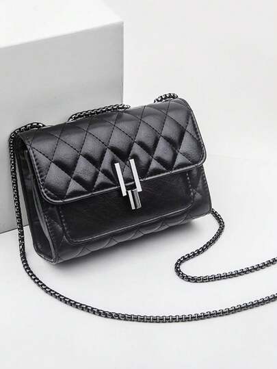 Elegant Women's Shoulder Bag, With Chain Strap, Quilted PU Crossbody Bag, Luxury Minimalist Underarm Bag, Lightweight, Business Casual Mini Metal Lock Quilted Flap Chain Shoulder Bag, Clutch, Minimalist Clutch, Classic Style, Leather Small Bag, Party Bag, Actress, Ladies, Valentine's Day Travel, Work And Office