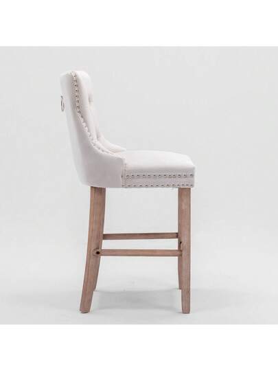 Contemporary Fluwelen Upholstered Bar Stool Buttoned Lattice Wooden Legs Chrome Nailhead Chair, Stools, DE2002BL view 2